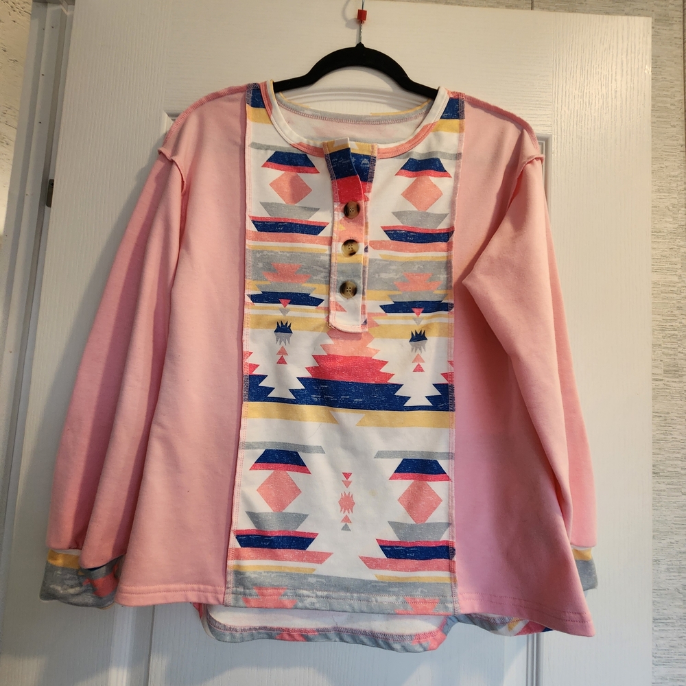 Unbranded Womens Pink Aztec-Print Top Size S Euc